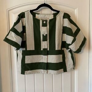 Ace & Jig Green and White/Cream striped Button Crop Top